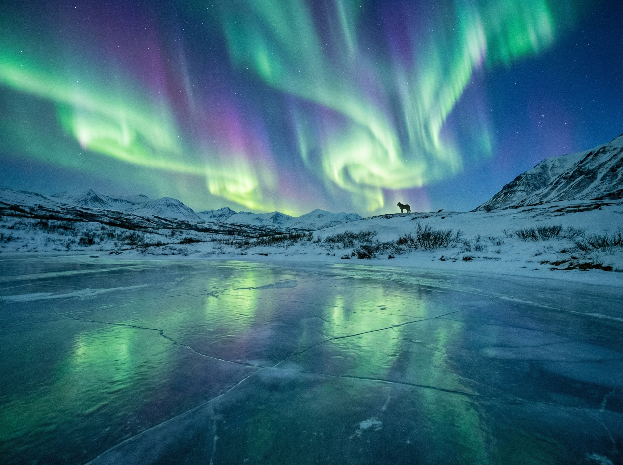 加拿大28预测 - 北极光下的冰原狼配图